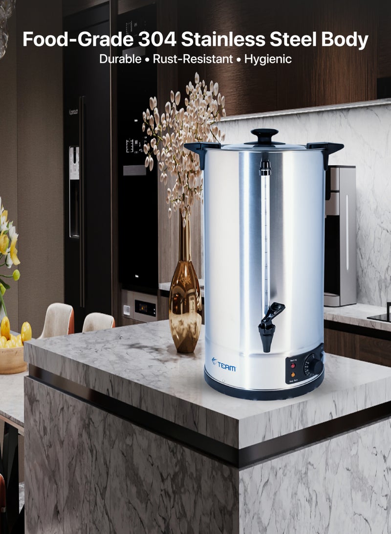 تيم Team 10L Electric Water Boiler, 304 Stainless Steel, Cool‑Touch Lid Handle, Water Gauge, Plastic Tap, Overheat Protection, Concealed Heating, Keep‑Warm & Boil Modes, ON/OFF Switch - Image 4